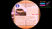 Here is a screenshot of the sign by Hyman Memorial Stadium from the PSP version of the game. This sign may be easier to read in the PS2 version of Vice City Stories.